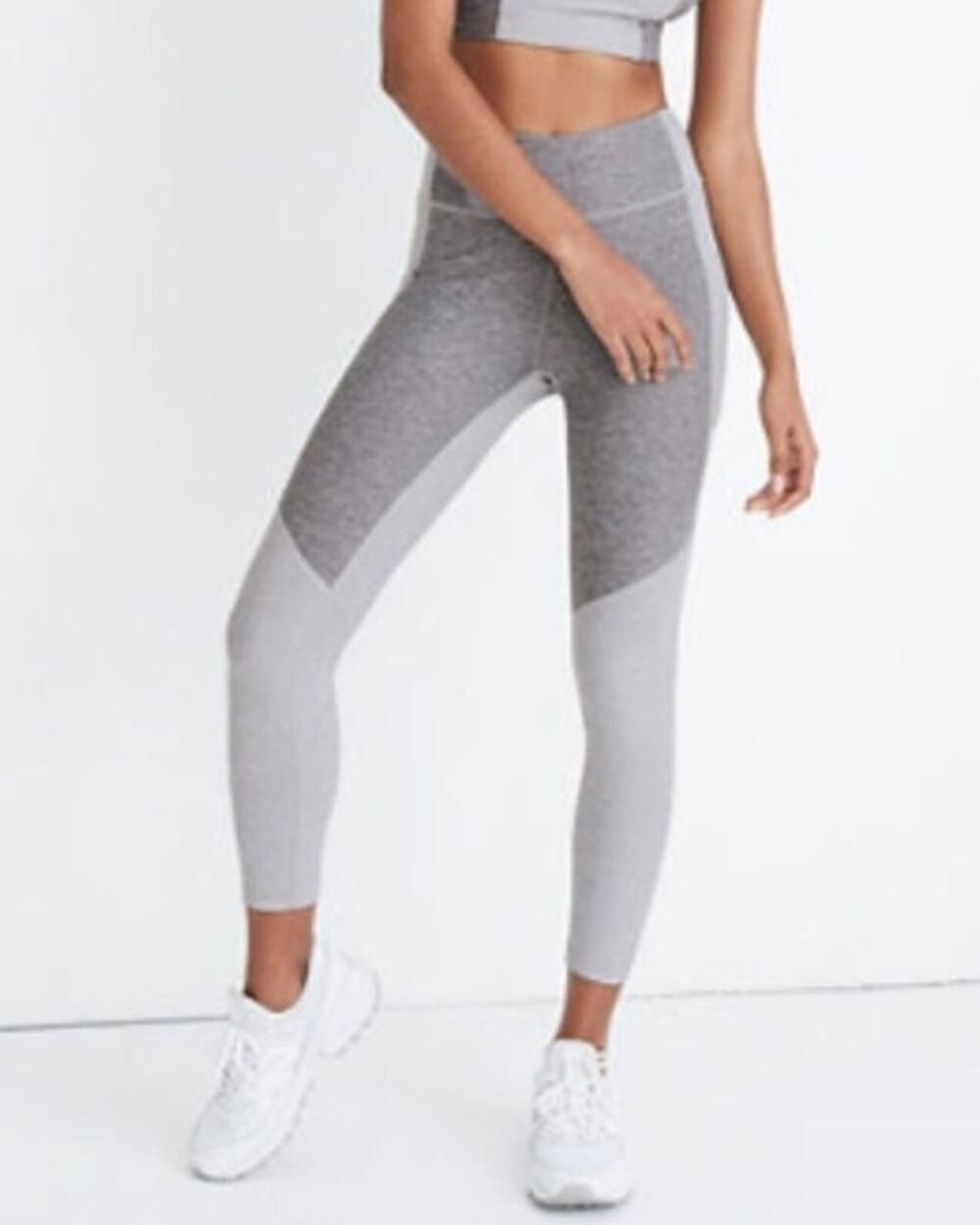 OUTDOOR VOICES 3/4 Warmup Workout Leggings XS Two Tone Dove White Ash Grey NWT